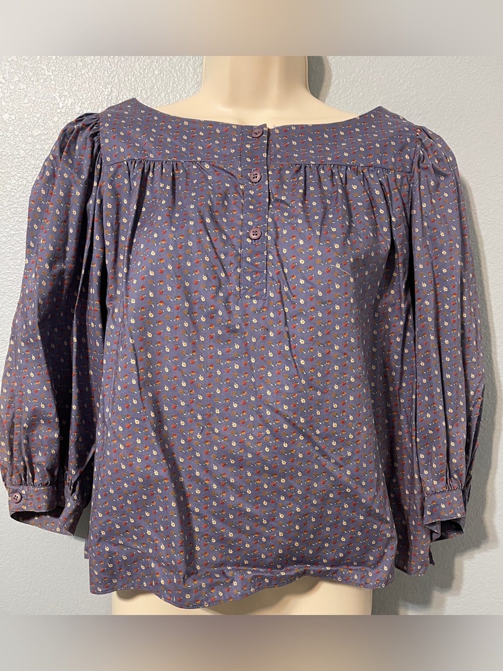 Prophecy Floral Blouse Womens Ditsy Puff Sleeve Prairie Cottagecore Blue Small